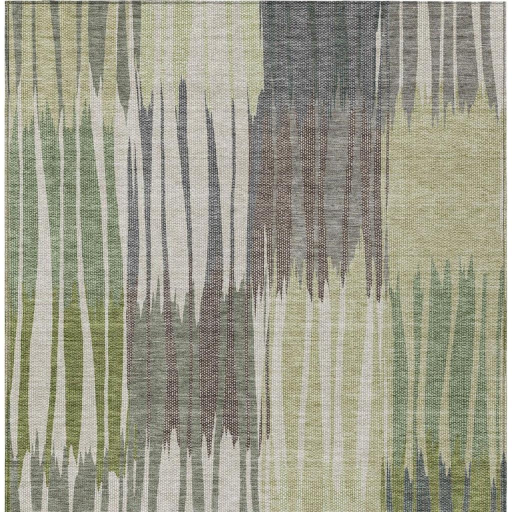 8' X 10' Green And Graphite Striped Washable Indoor Outdoor Area Rug Homeroots Outdoor