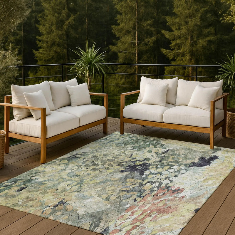 8' X 10' Green And Gray Abstract Washable Indoor Outdoor Area Rug Homeroots Outdoor