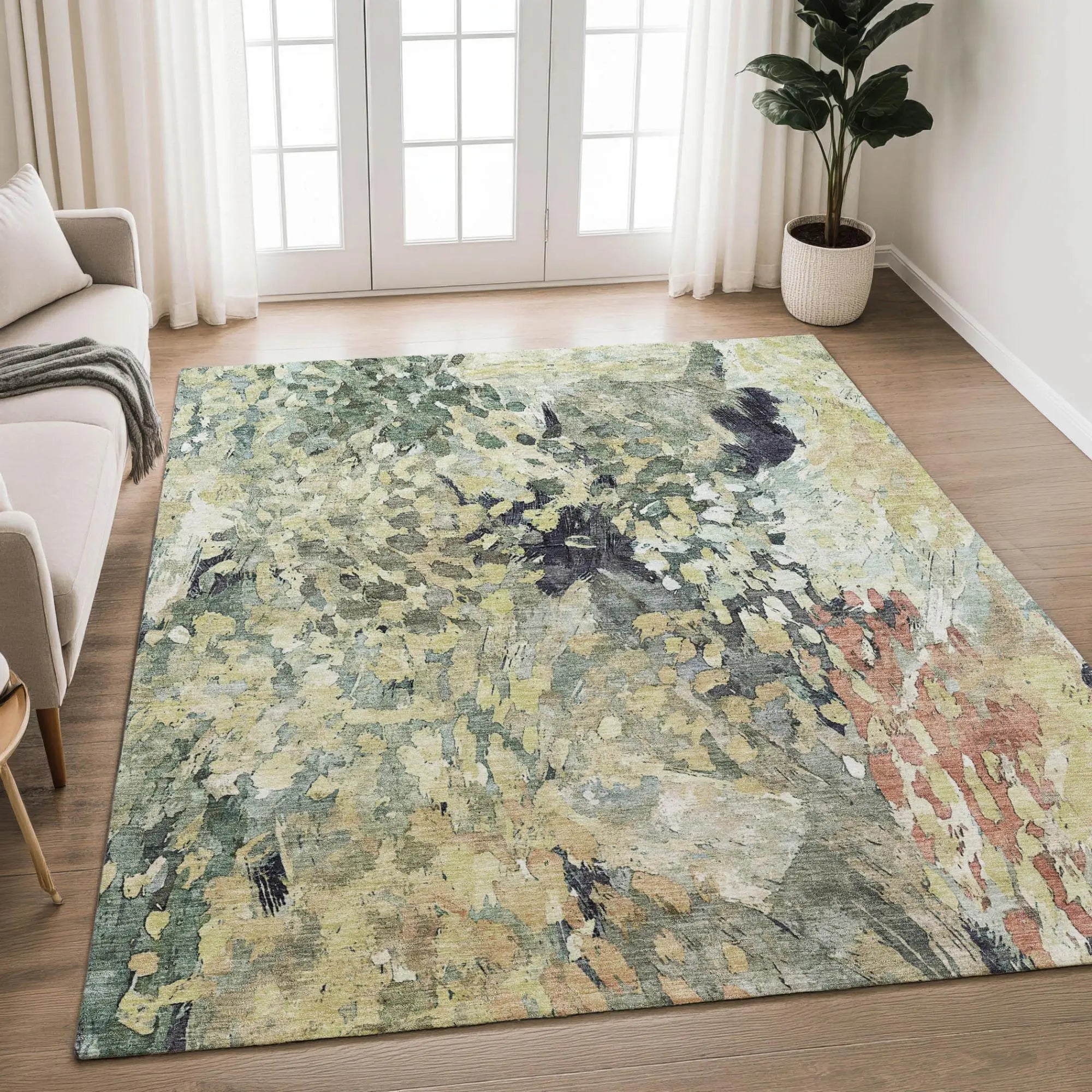 8' X 10' Green And Gray Abstract Washable Indoor Outdoor Area Rug Homeroots Outdoor