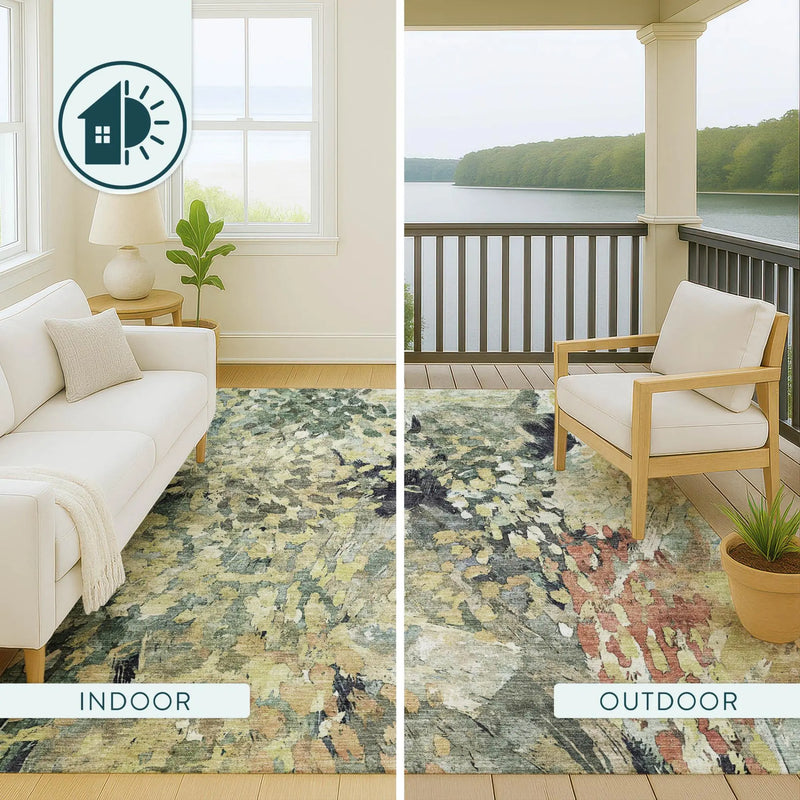 8' X 10' Green And Gray Abstract Washable Indoor Outdoor Area Rug Homeroots Outdoor