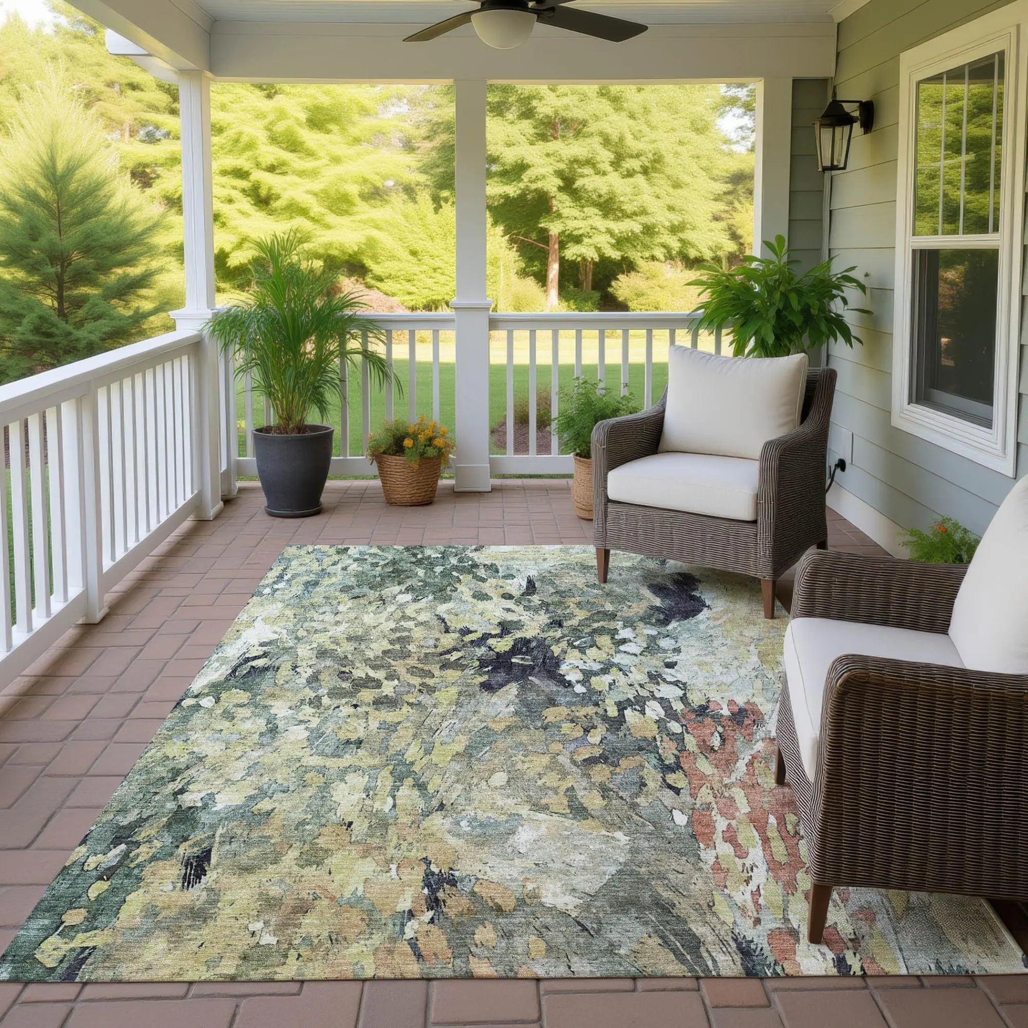 8' X 10' Green And Gray Abstract Washable Indoor Outdoor Area Rug Homeroots Outdoor