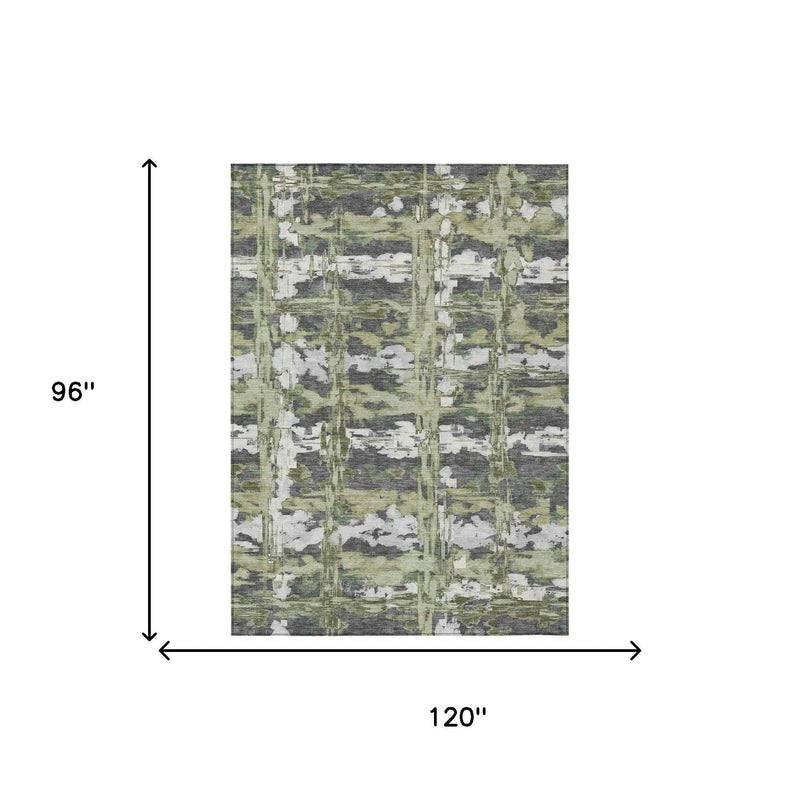 8' X 10' Green And Gray Abstract Washable Indoor Outdoor Area Rug Homeroots Outdoor