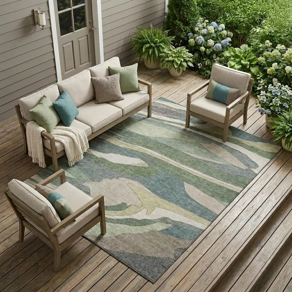 8' X 10' Green And Gray Abstract Washable Indoor Outdoor Area Rug Homeroots Outdoor