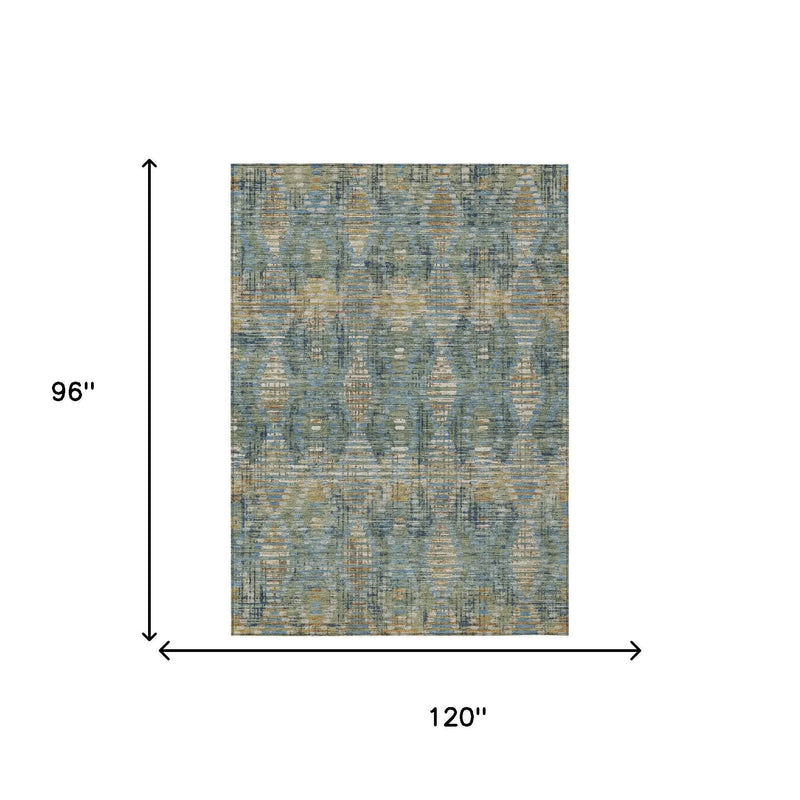 8' X 10' Green And Gray Floral Medallion Washable Indoor Outdoor Area Rug Homeroots Outdoor