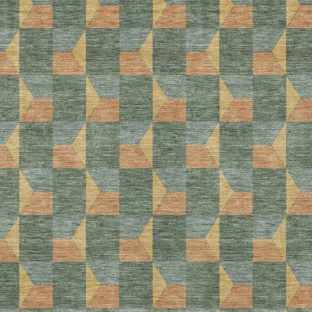 8' X 10' Green And Gray Geometric Washable Indoor Outdoor Area Rug Homeroots Outdoor