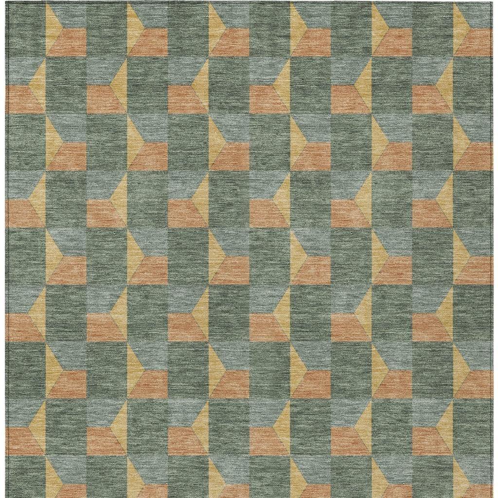 8' X 10' Green And Gray Geometric Washable Indoor Outdoor Area Rug Homeroots Outdoor