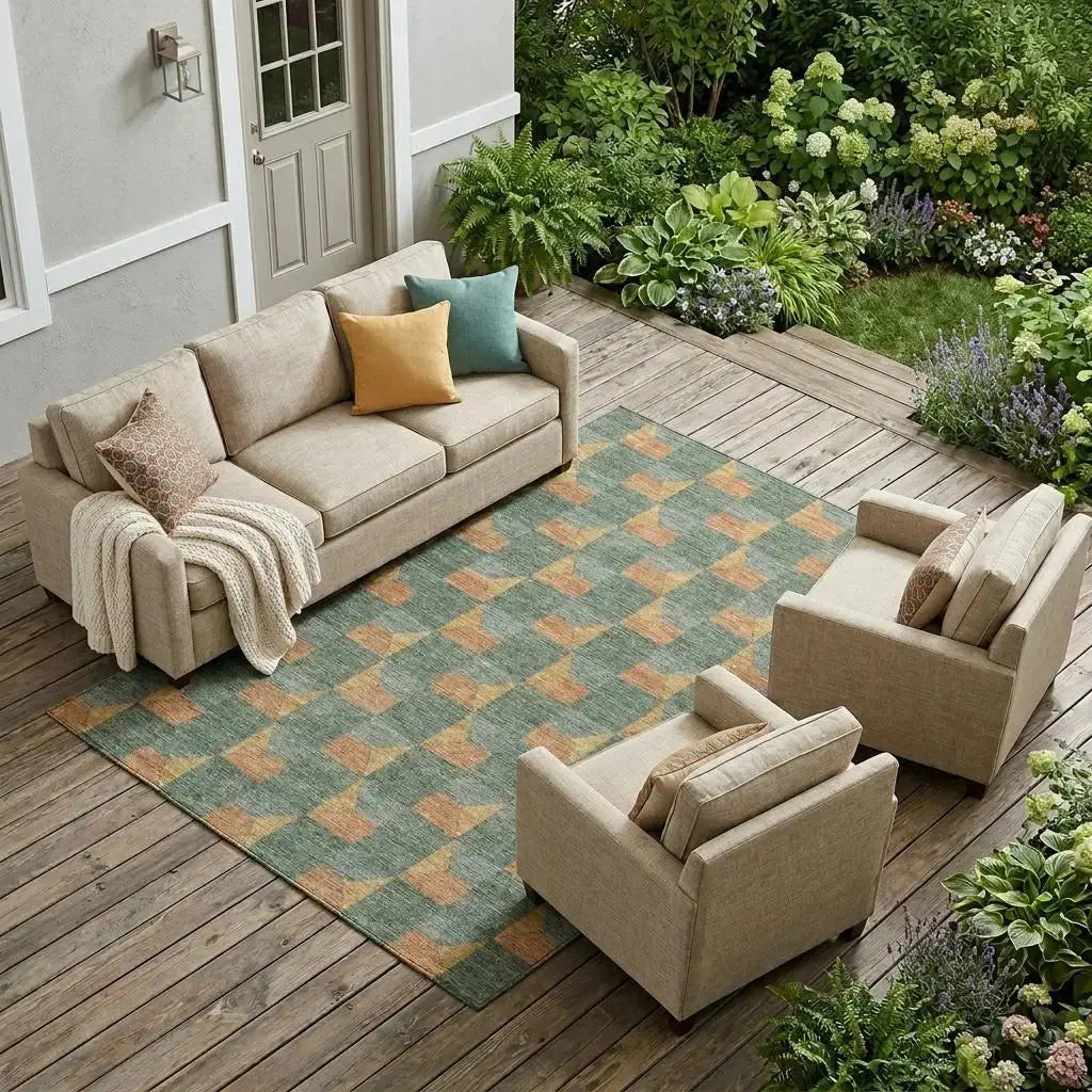 8' X 10' Green And Gray Geometric Washable Indoor Outdoor Area Rug Homeroots Outdoor