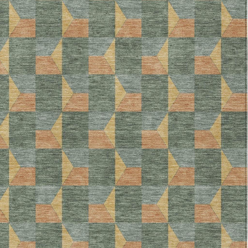 8' X 10' Green And Gray Geometric Washable Indoor Outdoor Area Rug Homeroots Outdoor