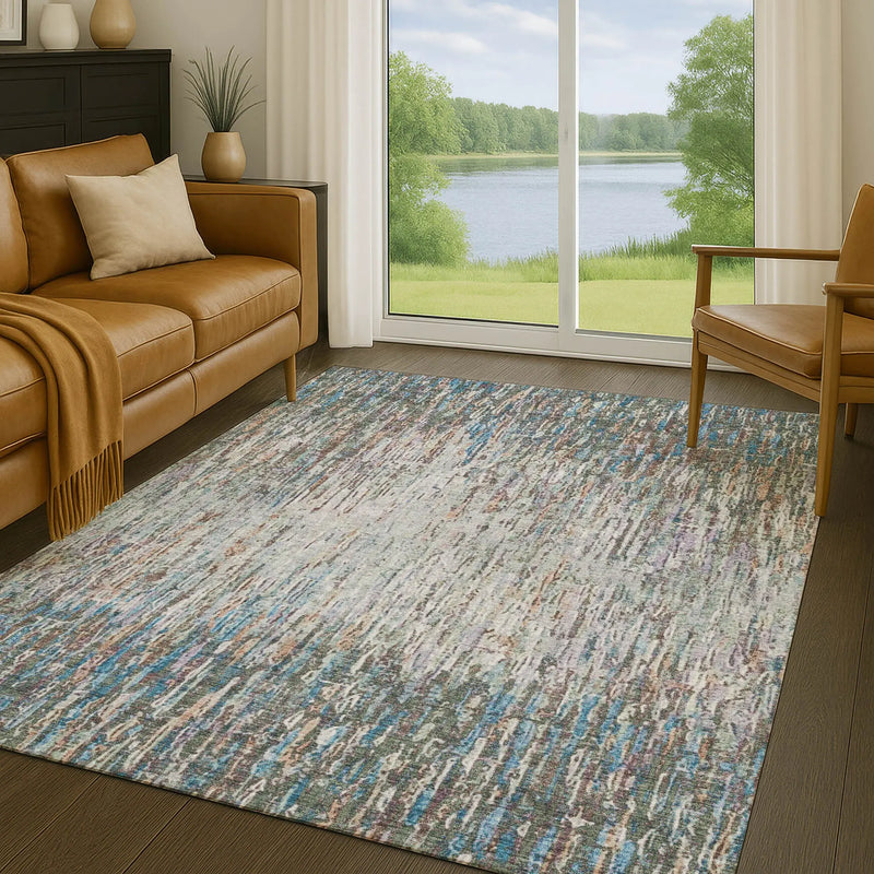 8' X 10' Green And Gray Striped Washable Indoor Outdoor Area Rug Homeroots Outdoor