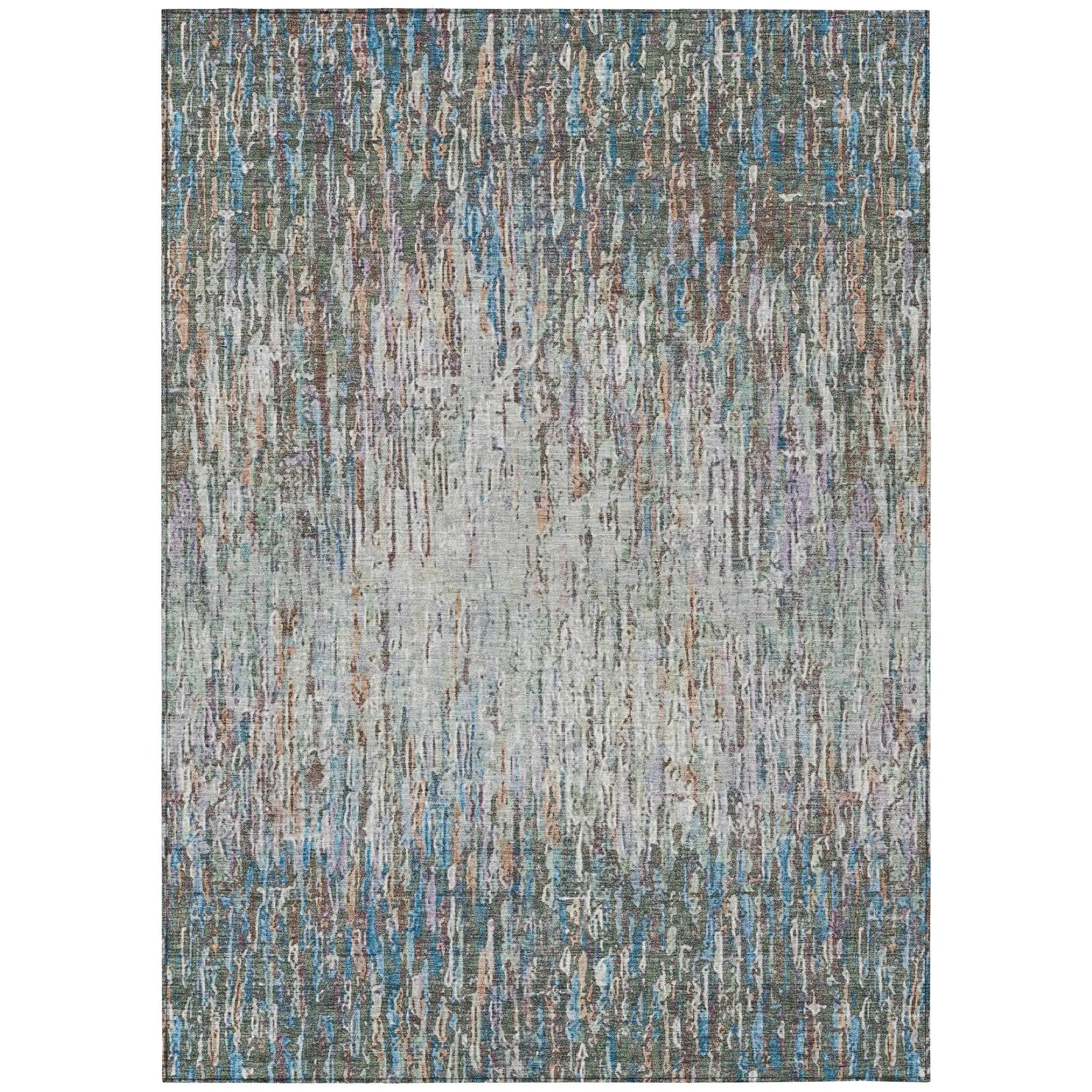 8' X 10' Green And Gray Striped Washable Indoor Outdoor Area Rug Homeroots Outdoor