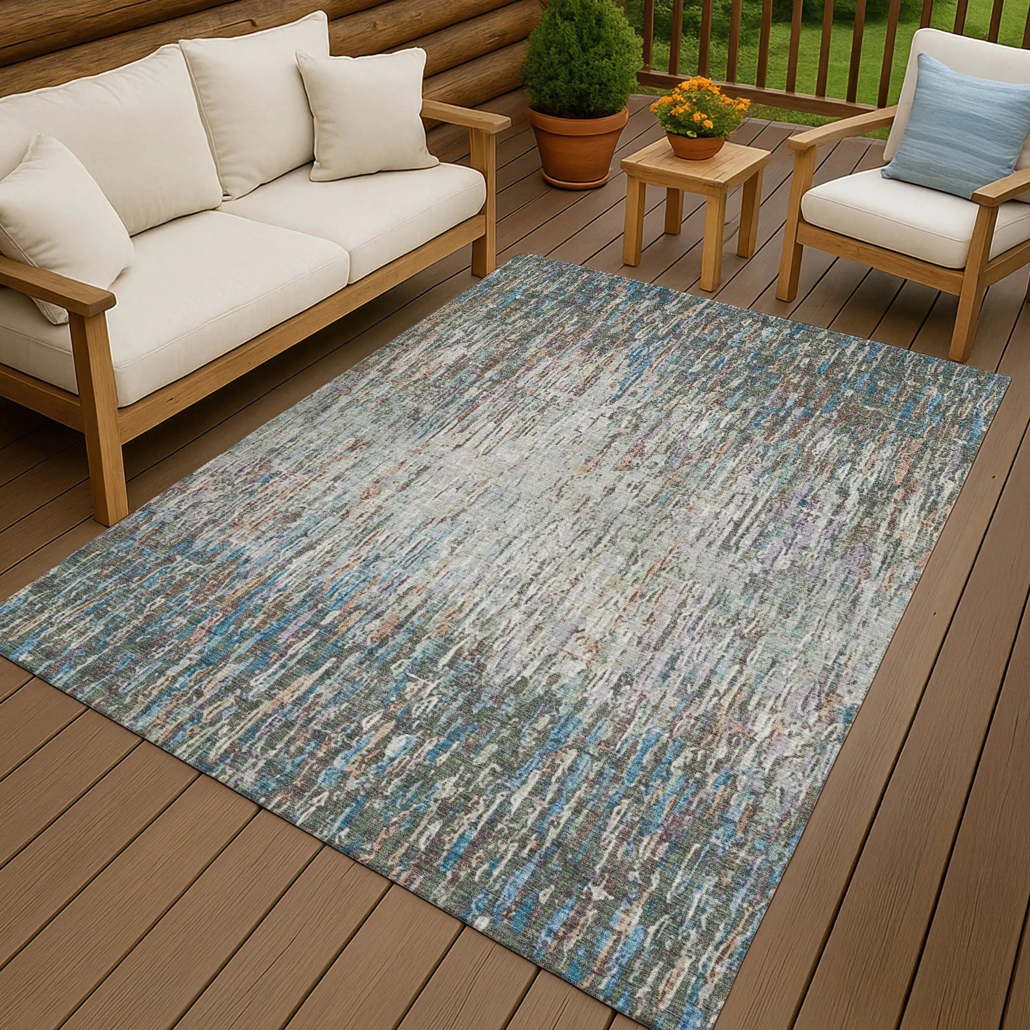 8' X 10' Green And Gray Striped Washable Indoor Outdoor Area Rug Homeroots Outdoor