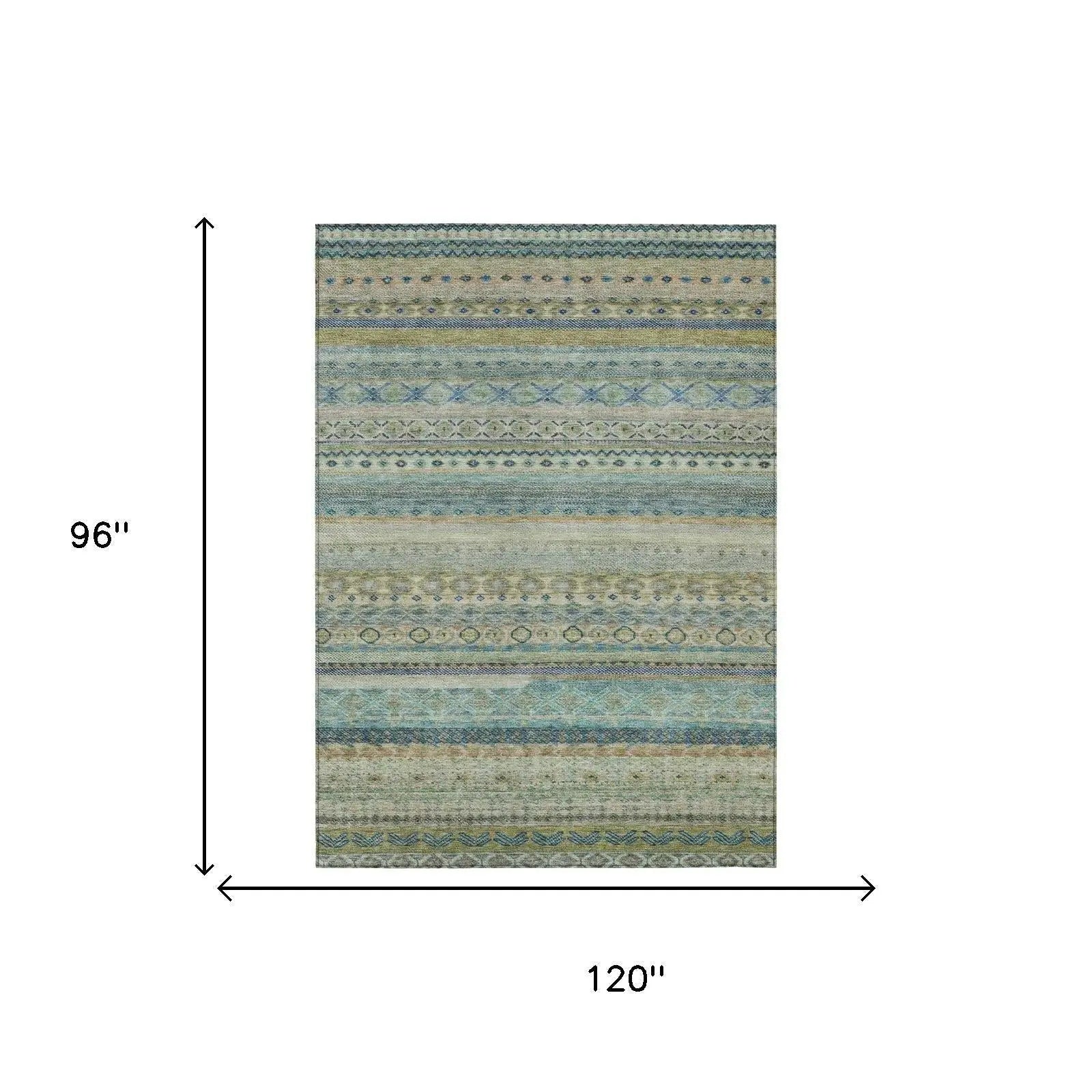 8' X 10' Green And Gray Striped Washable Indoor Outdoor Area Rug Homeroots Outdoor