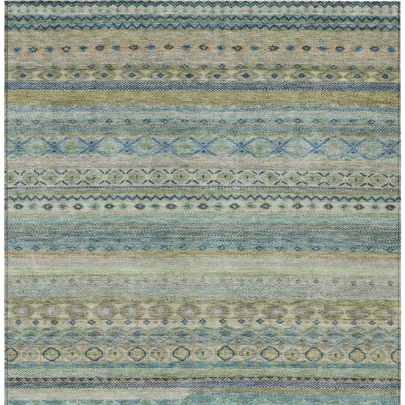 8' X 10' Green And Gray Striped Washable Indoor Outdoor Area Rug Homeroots Outdoor