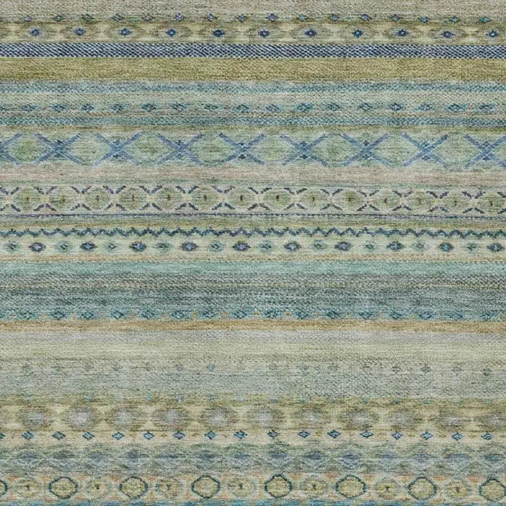 8' X 10' Green And Gray Striped Washable Indoor Outdoor Area Rug Homeroots Outdoor