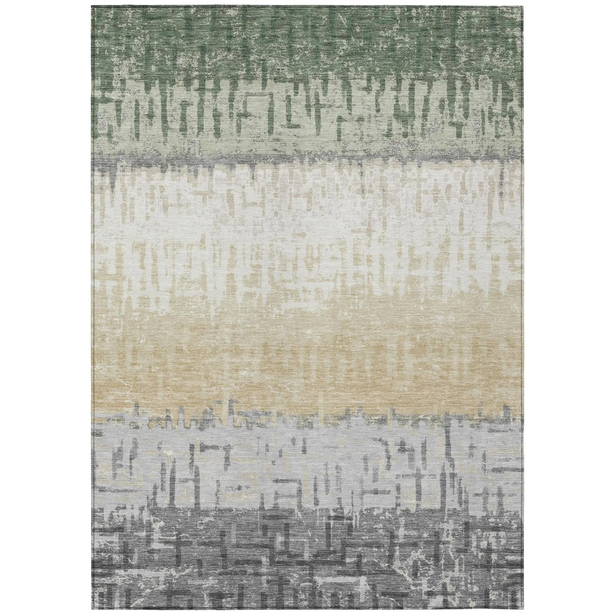 8' X 10' Green And Gray Striped Washable Indoor Outdoor Area Rug Homeroots Outdoor