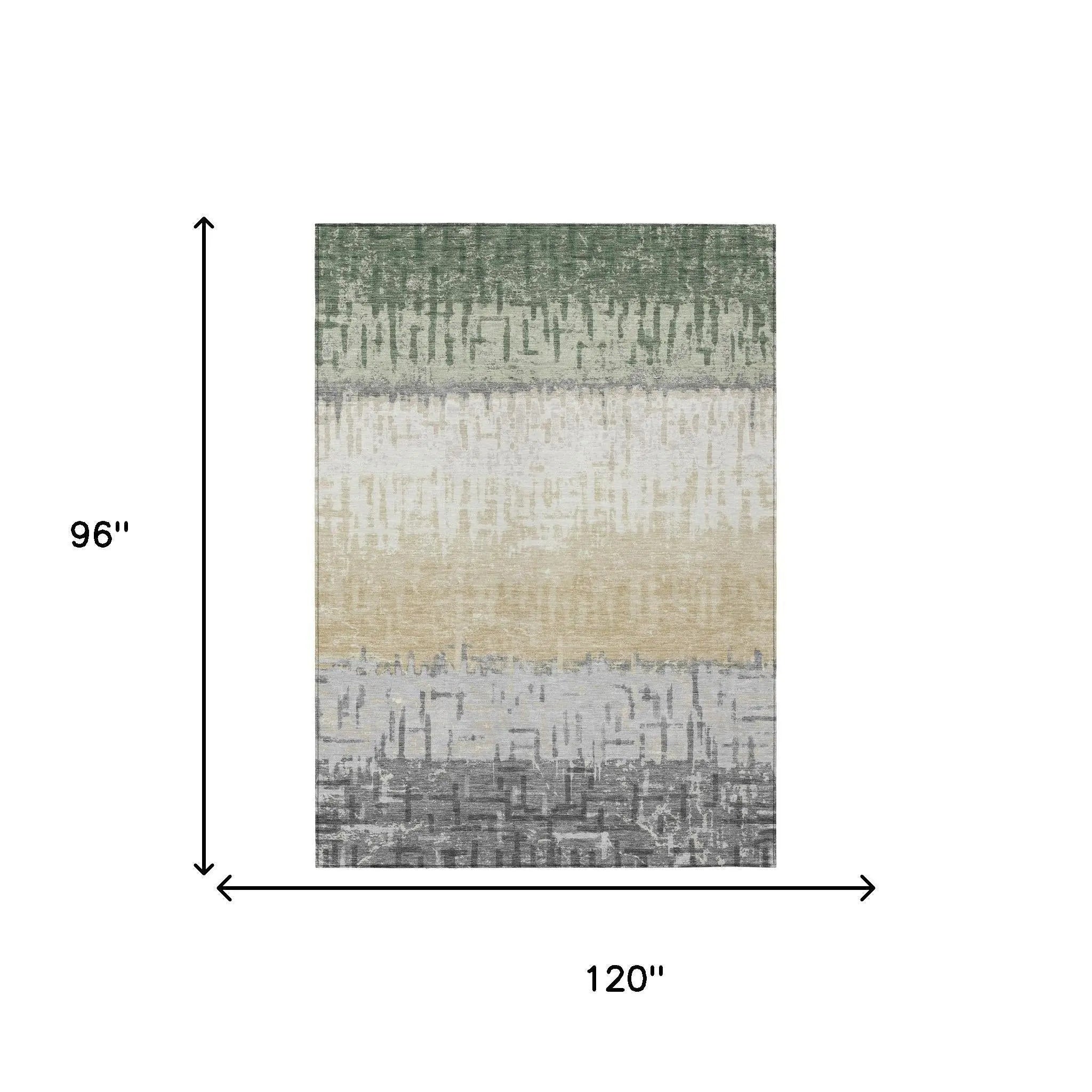 8' X 10' Green And Gray Striped Washable Indoor Outdoor Area Rug Homeroots Outdoor