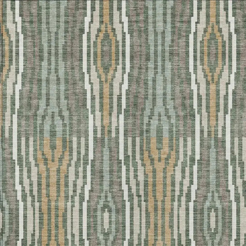 8' X 10' Green And Ivory Abstract Washable Indoor Outdoor Area Rug Homeroots Outdoor