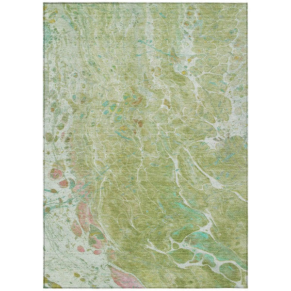 8' X 10' Green And Ivory Abstract Washable Indoor Outdoor Area Rug Homeroots Outdoor