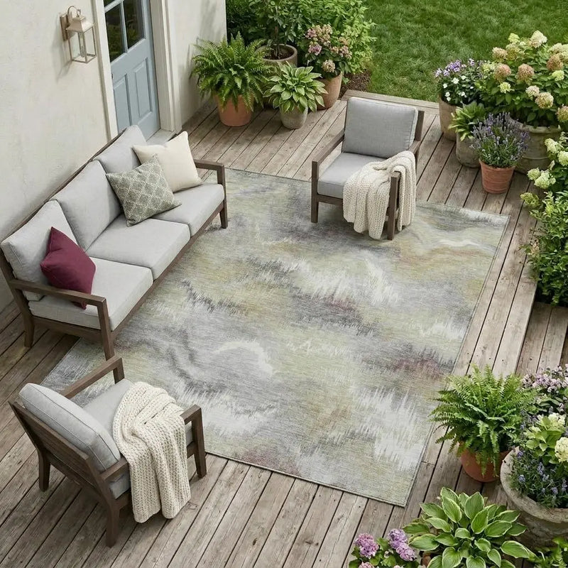 8' X 10' Green And Ivory Abstract Washable Indoor Outdoor Area Rug Homeroots Outdoor