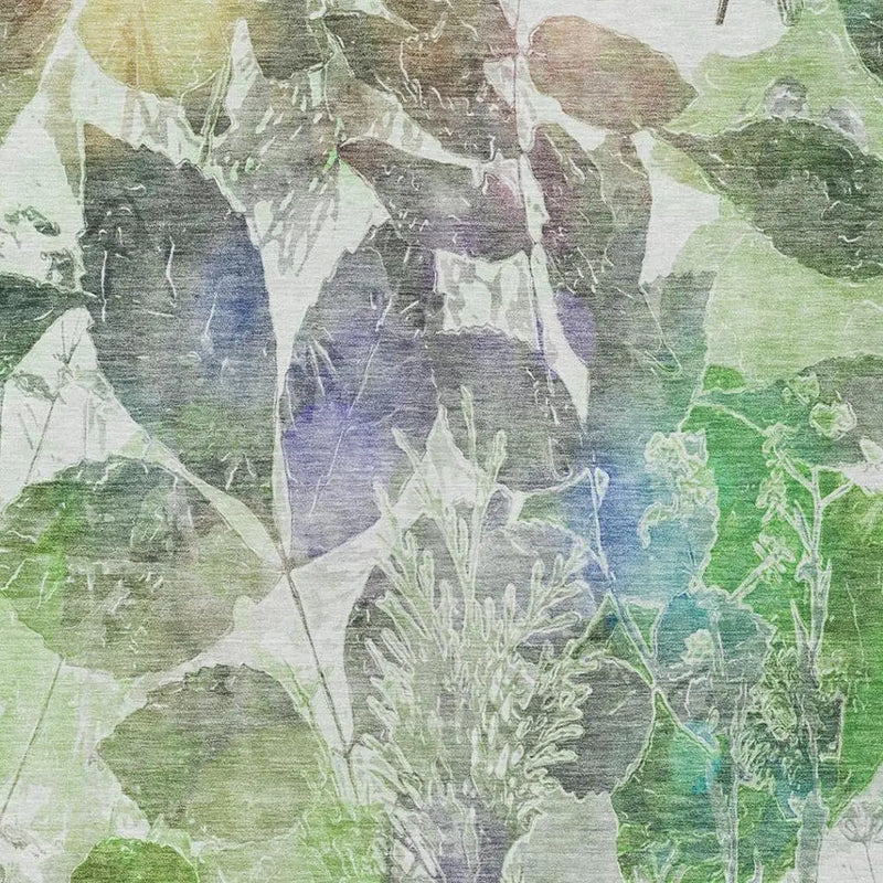 8' X 10' Green And Ivory Botanical Leaves Washable Indoor Outdoor Area Rug Homeroots Outdoor
