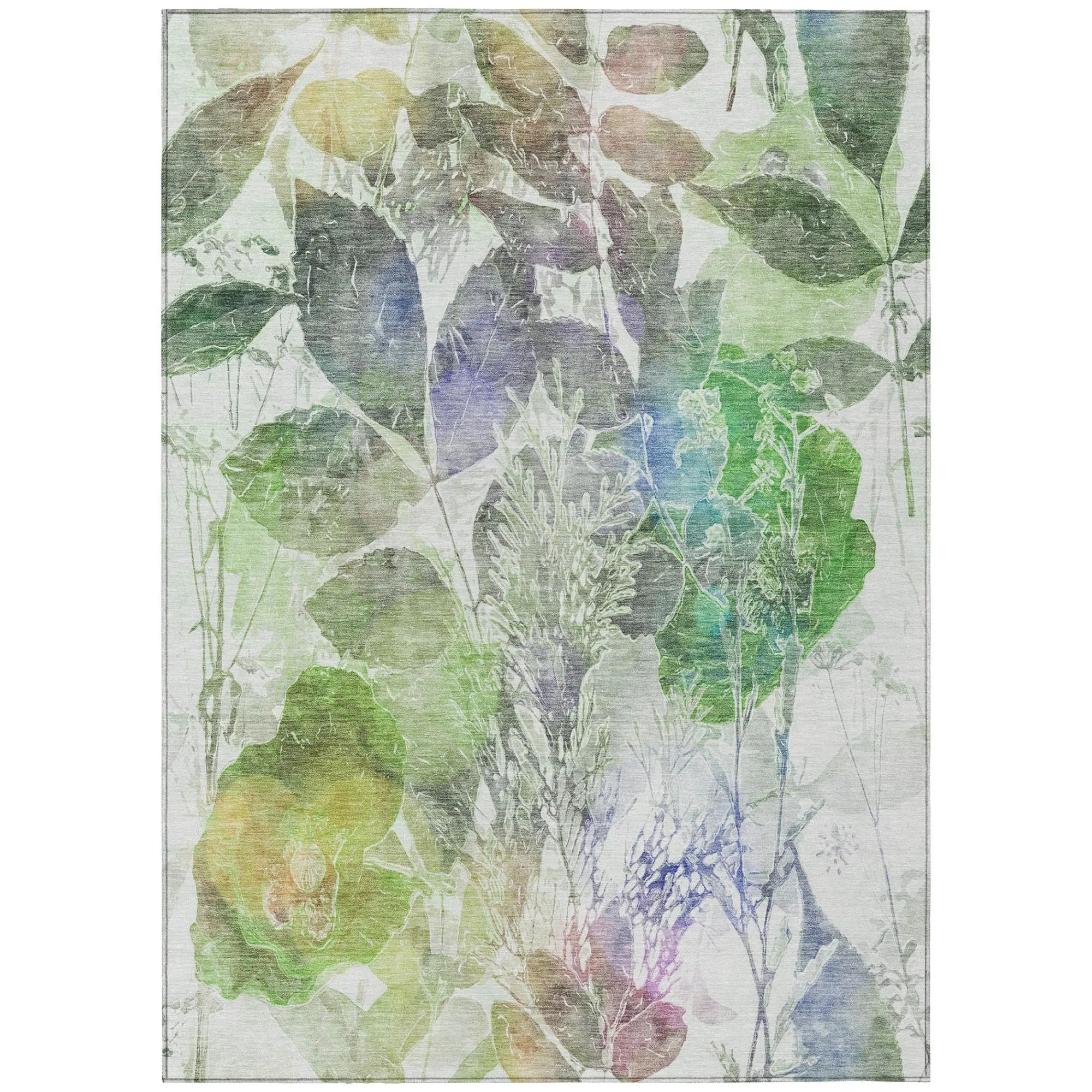 8' X 10' Green And Ivory Botanical Leaves Washable Indoor Outdoor Area Rug Homeroots Outdoor