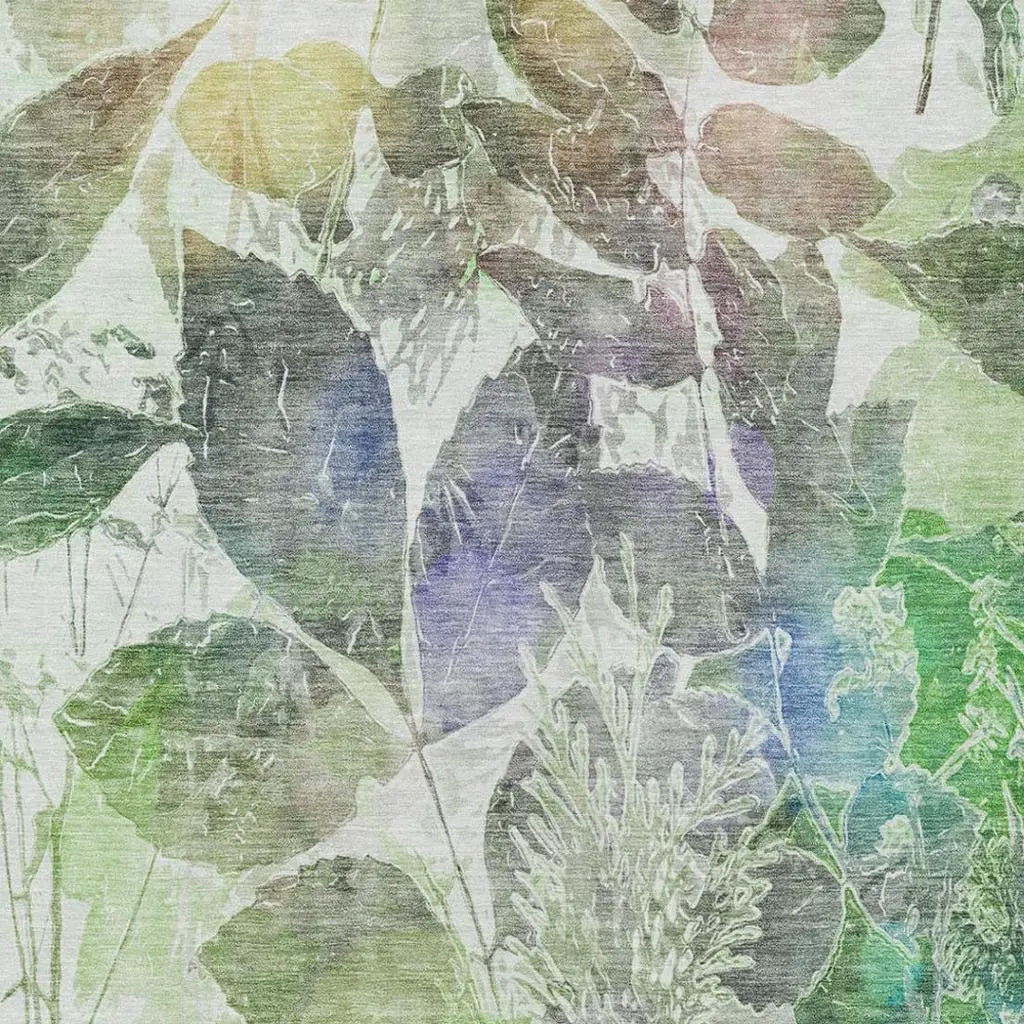 8' X 10' Green And Ivory Botanical Leaves Washable Indoor Outdoor Area Rug Homeroots Outdoor