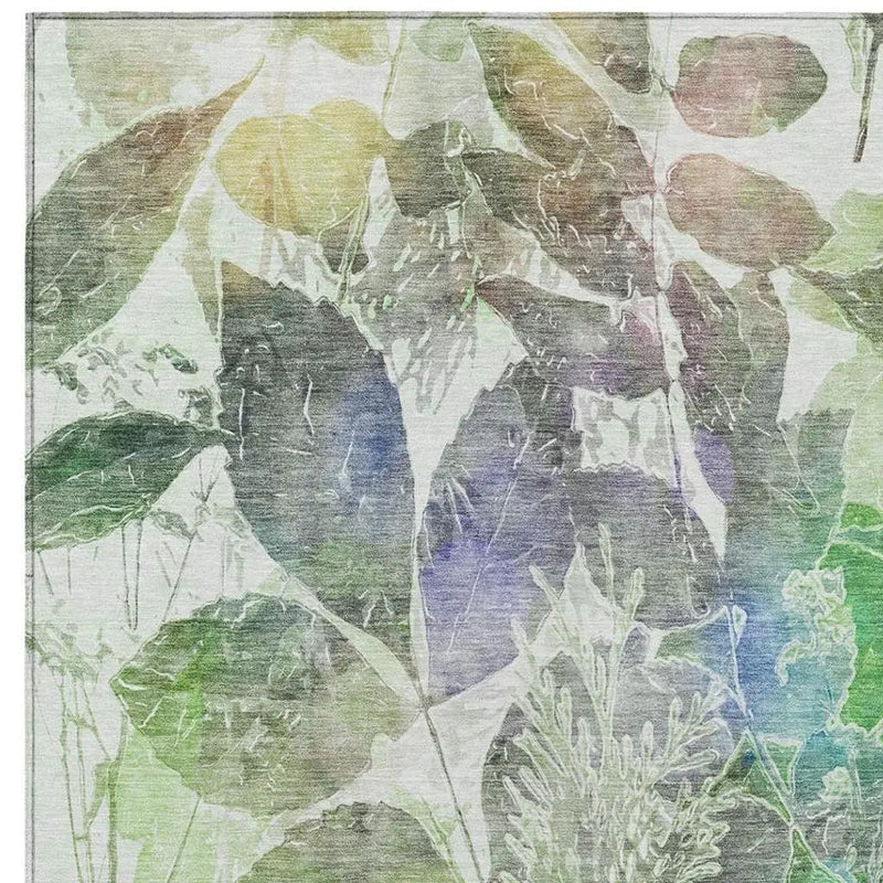 8' X 10' Green And Ivory Botanical Leaves Washable Indoor Outdoor Area Rug Homeroots Outdoor