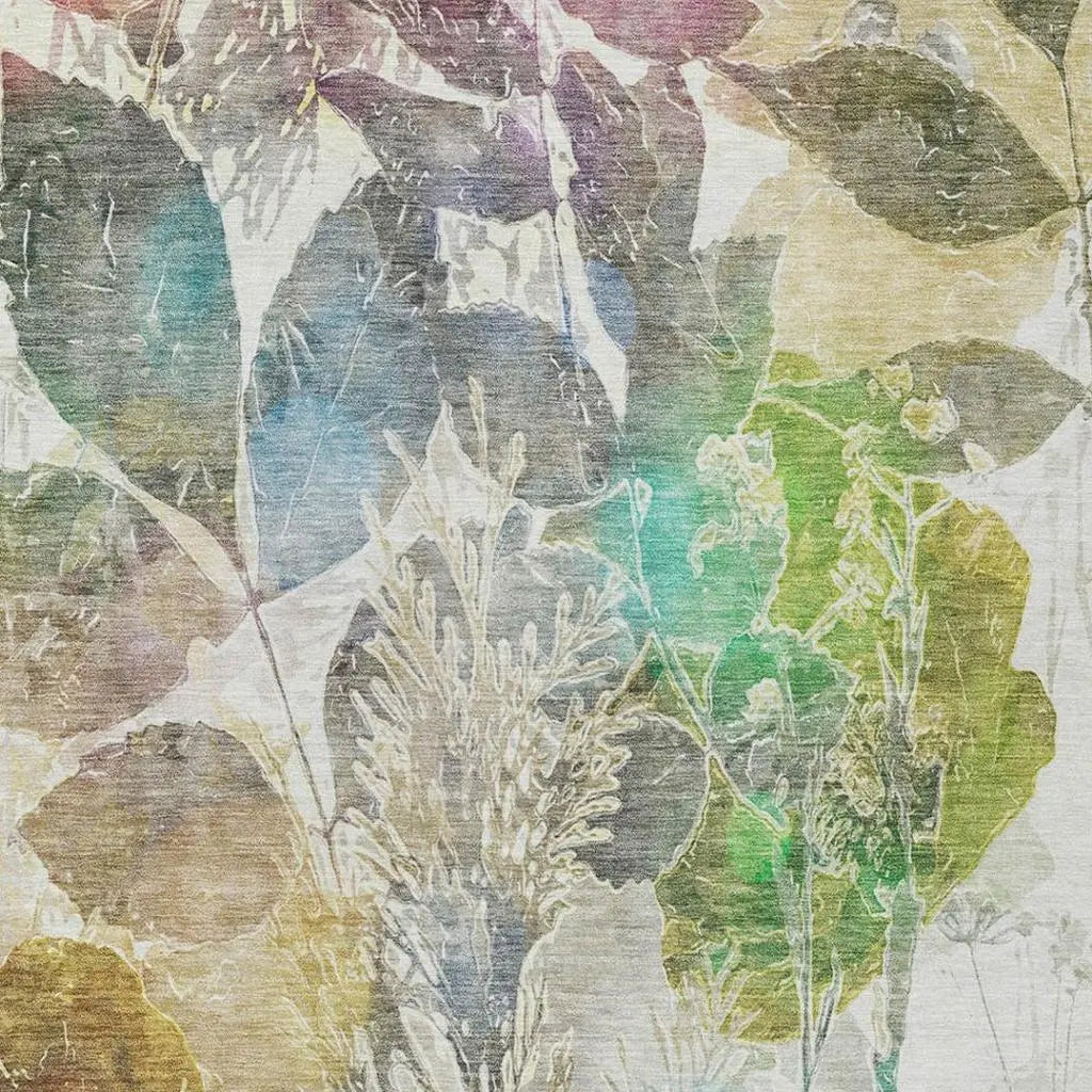8' X 10' Green And Ivory Botanical Leaves Washable Indoor Outdoor Area Rug Homeroots Outdoor