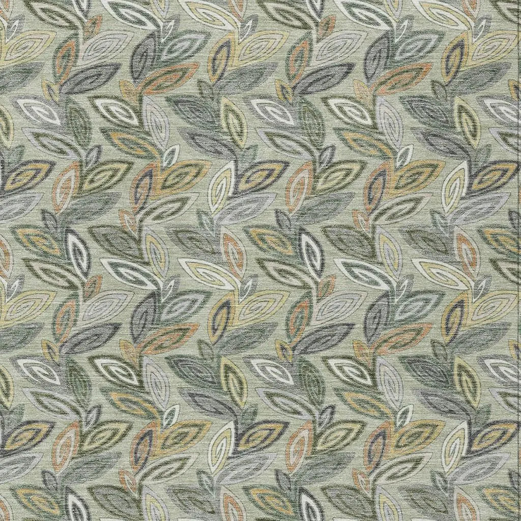8' X 10' Green And Ivory Botanical Leaves Washable Indoor Outdoor Area Rug Homeroots Outdoor