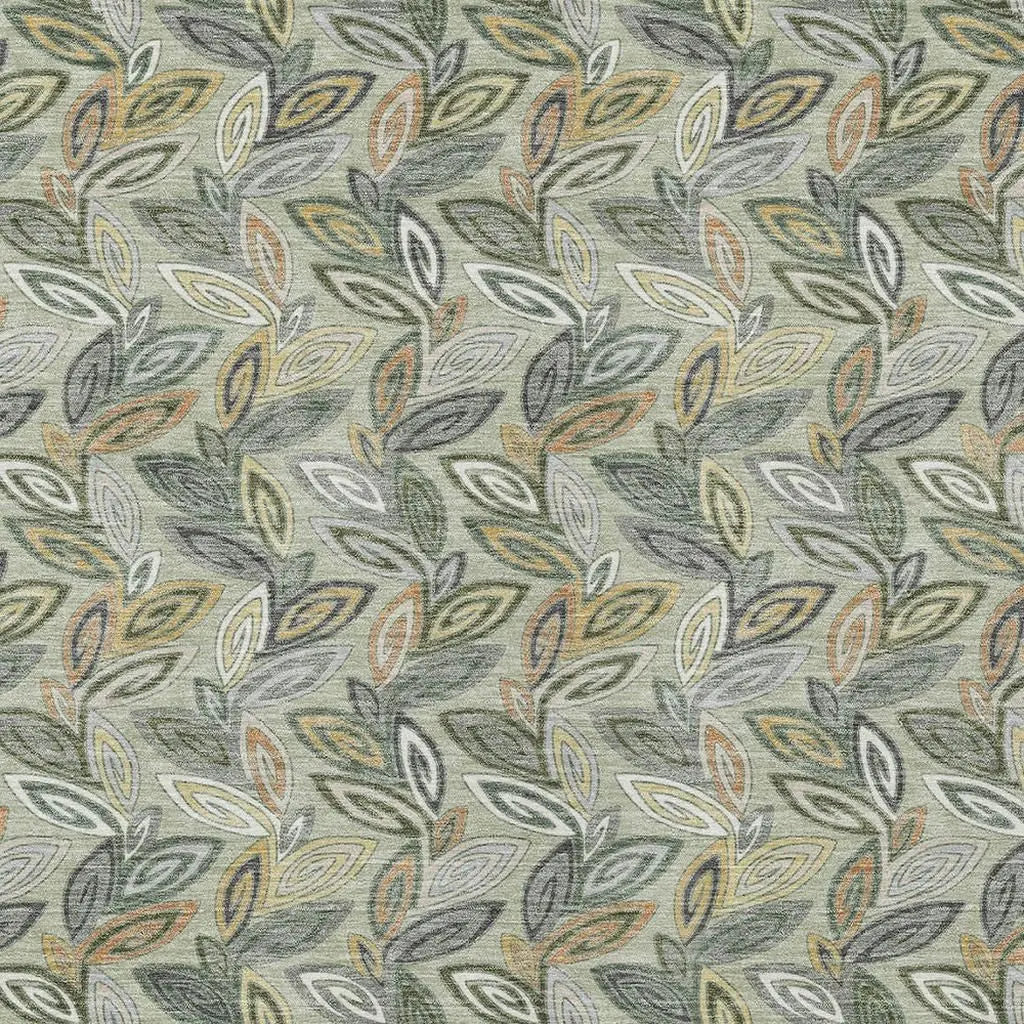 8' X 10' Green And Ivory Botanical Leaves Washable Indoor Outdoor Area Rug Homeroots Outdoor