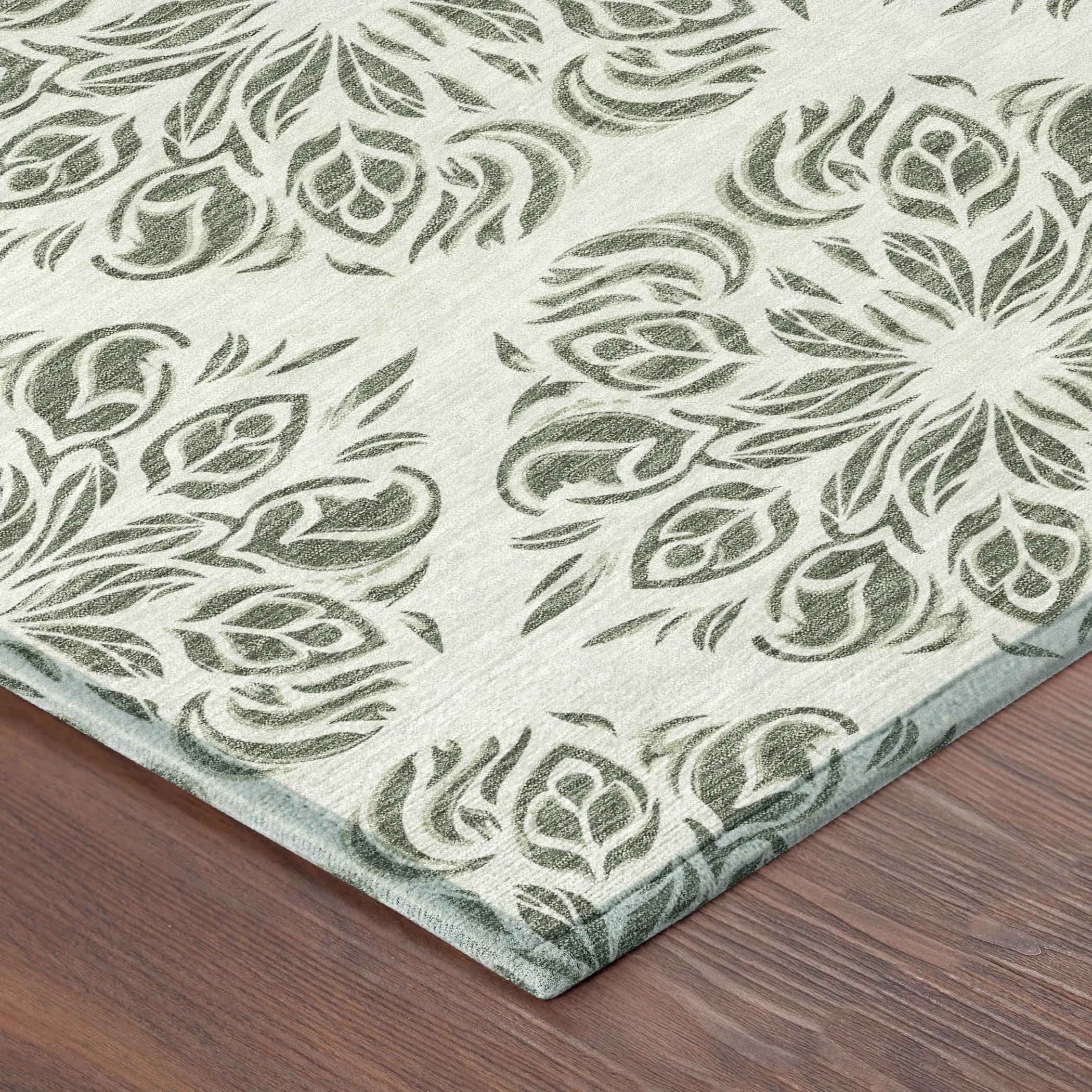 8' X 10' Green And Ivory Damask Washable Indoor Outdoor Area Rug Homeroots Outdoor