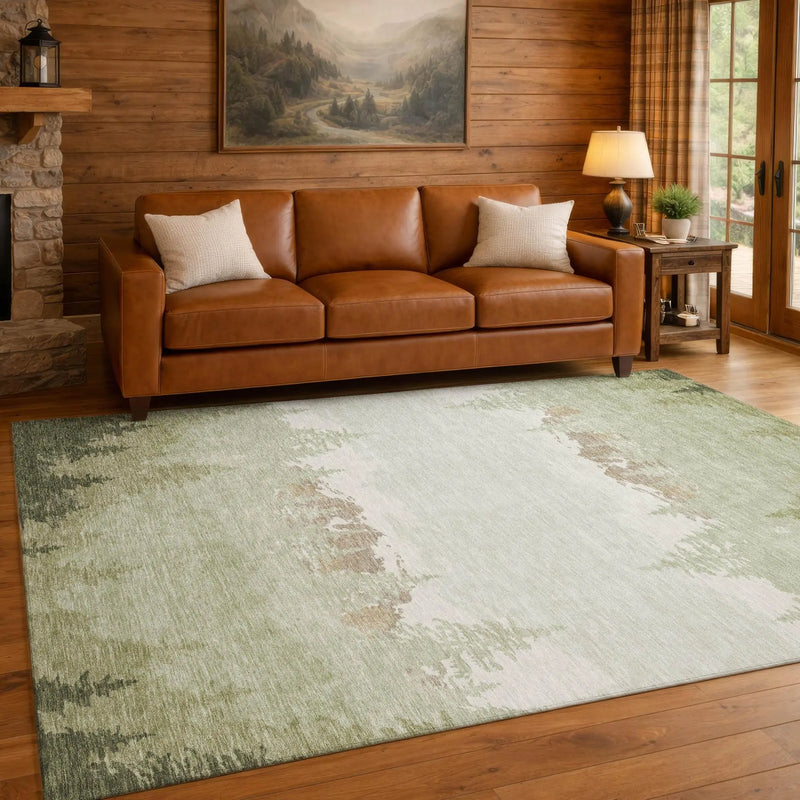 8' X 10' Green And Ivory Floral Washable Indoor Outdoor Area Rug Homeroots Outdoor