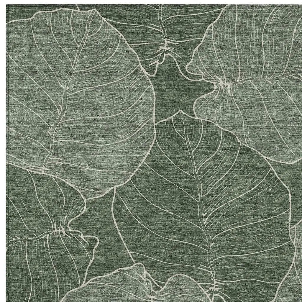 8' X 10' Green And Ivory Floral Washable Indoor Outdoor Area Rug Homeroots Outdoor