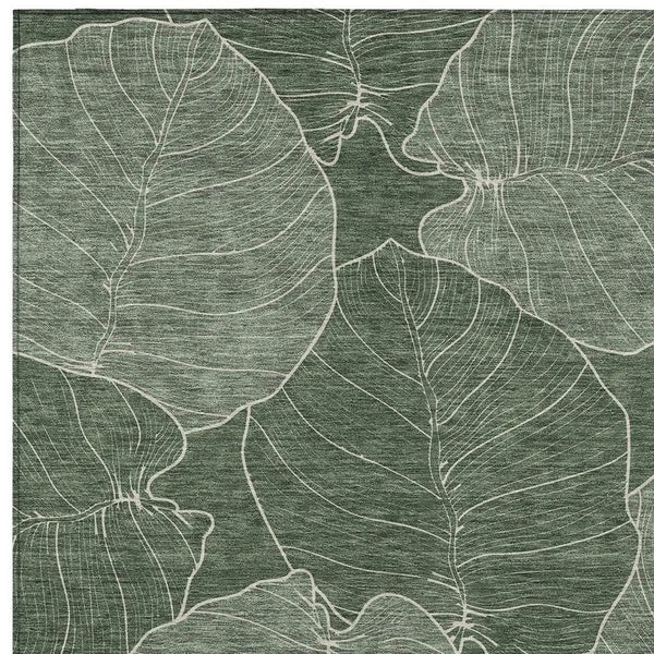 8' X 10' Green And Ivory Floral Washable Indoor Outdoor Area Rug Homeroots Outdoor