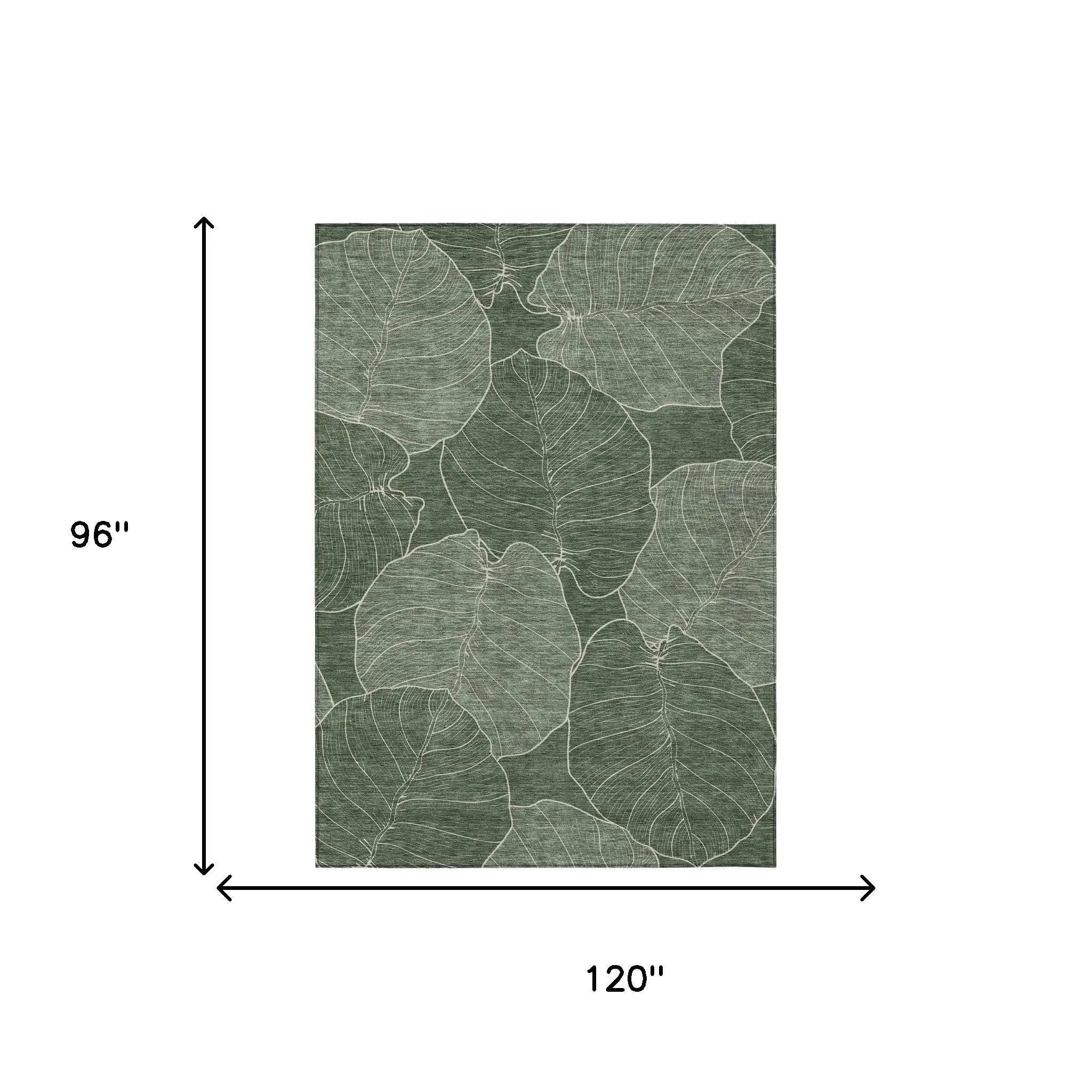8' X 10' Green And Ivory Floral Washable Indoor Outdoor Area Rug Homeroots Outdoor