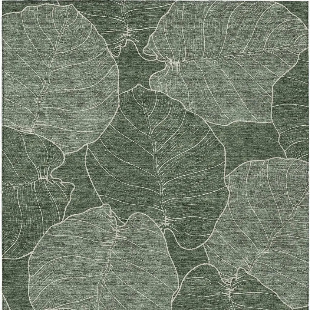 8' X 10' Green And Ivory Floral Washable Indoor Outdoor Area Rug Homeroots Outdoor