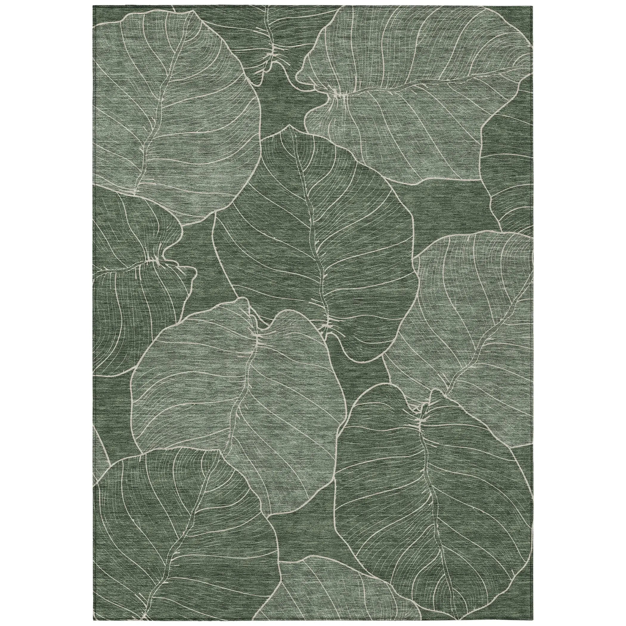 8' X 10' Green And Ivory Floral Washable Indoor Outdoor Area Rug Homeroots Outdoor