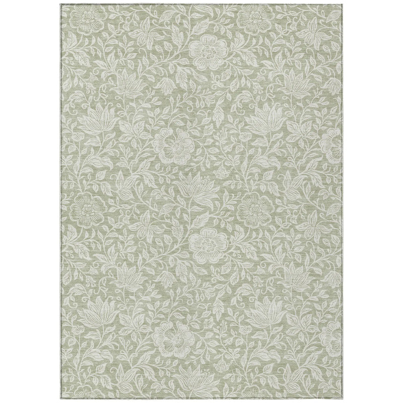 8' X 10' Green And Ivory Floral Washable Indoor Outdoor Area Rug Homeroots Outdoor