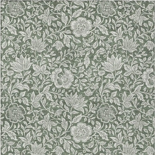 8' X 10' Green And Ivory Floral Washable Indoor Outdoor Area Rug Homeroots Outdoor