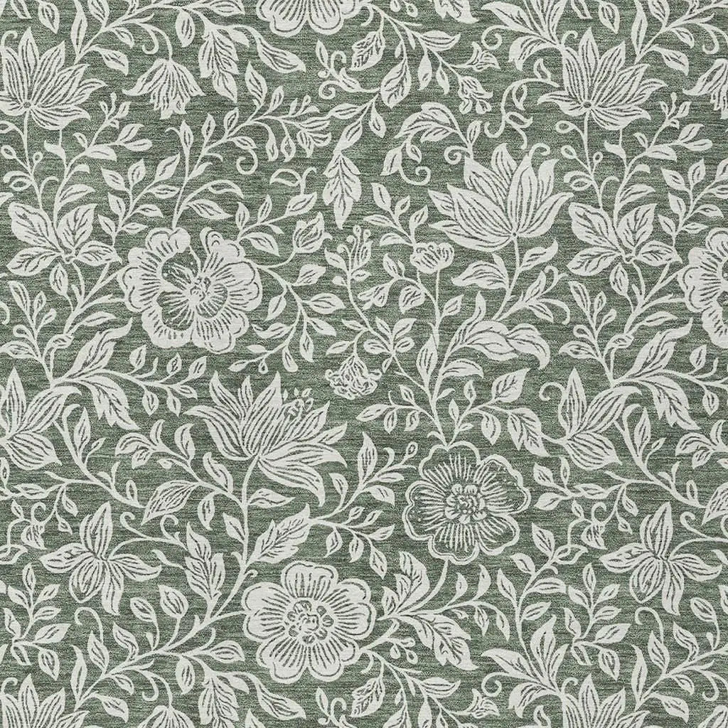 8' X 10' Green And Ivory Floral Washable Indoor Outdoor Area Rug Homeroots Outdoor