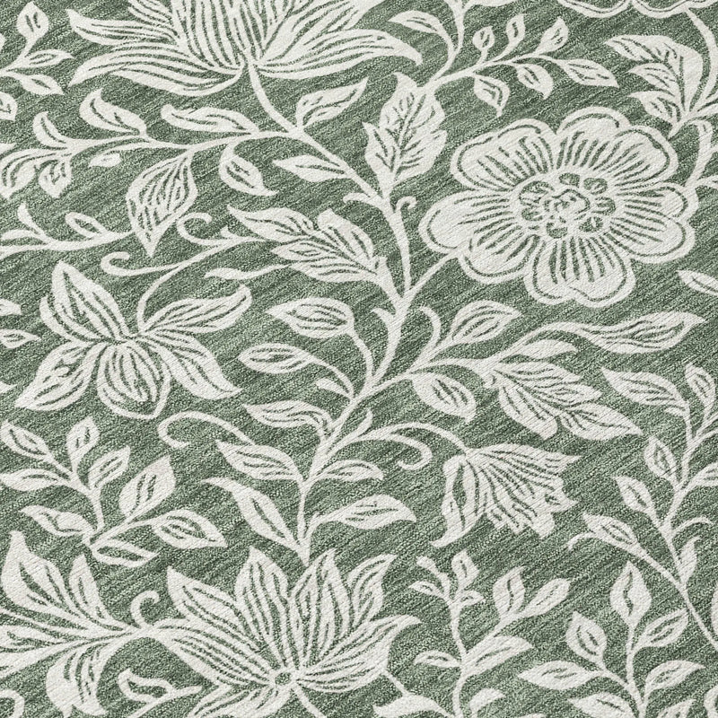 8' X 10' Green And Ivory Floral Washable Indoor Outdoor Area Rug Homeroots Outdoor
