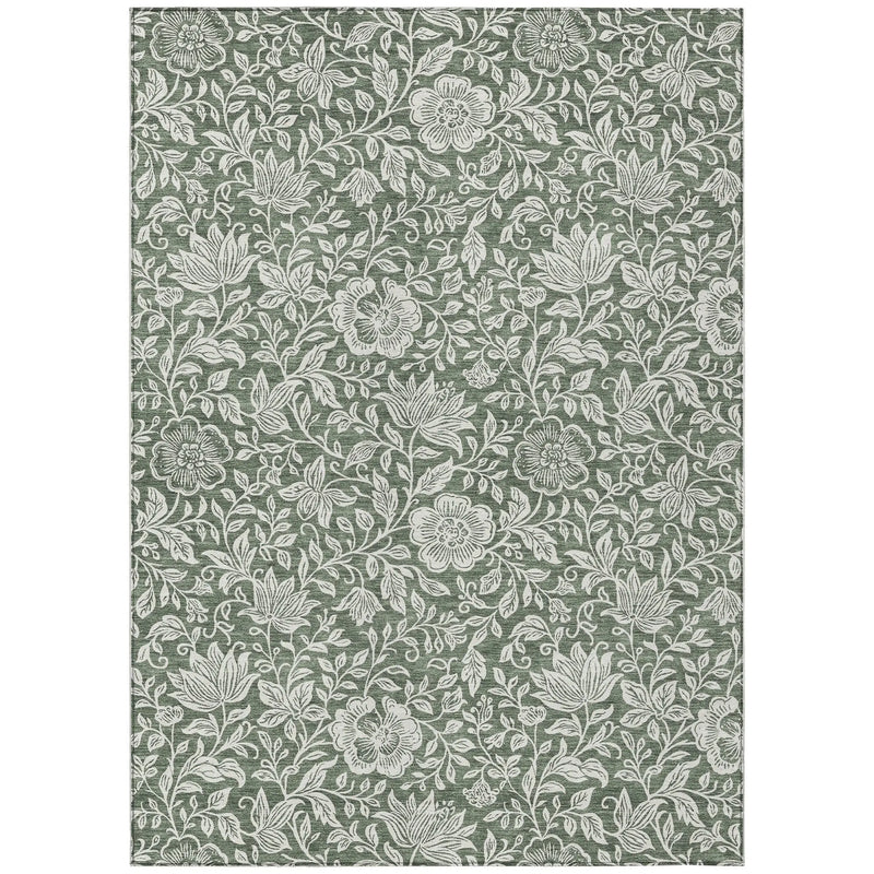 8' X 10' Green And Ivory Floral Washable Indoor Outdoor Area Rug Homeroots Outdoor