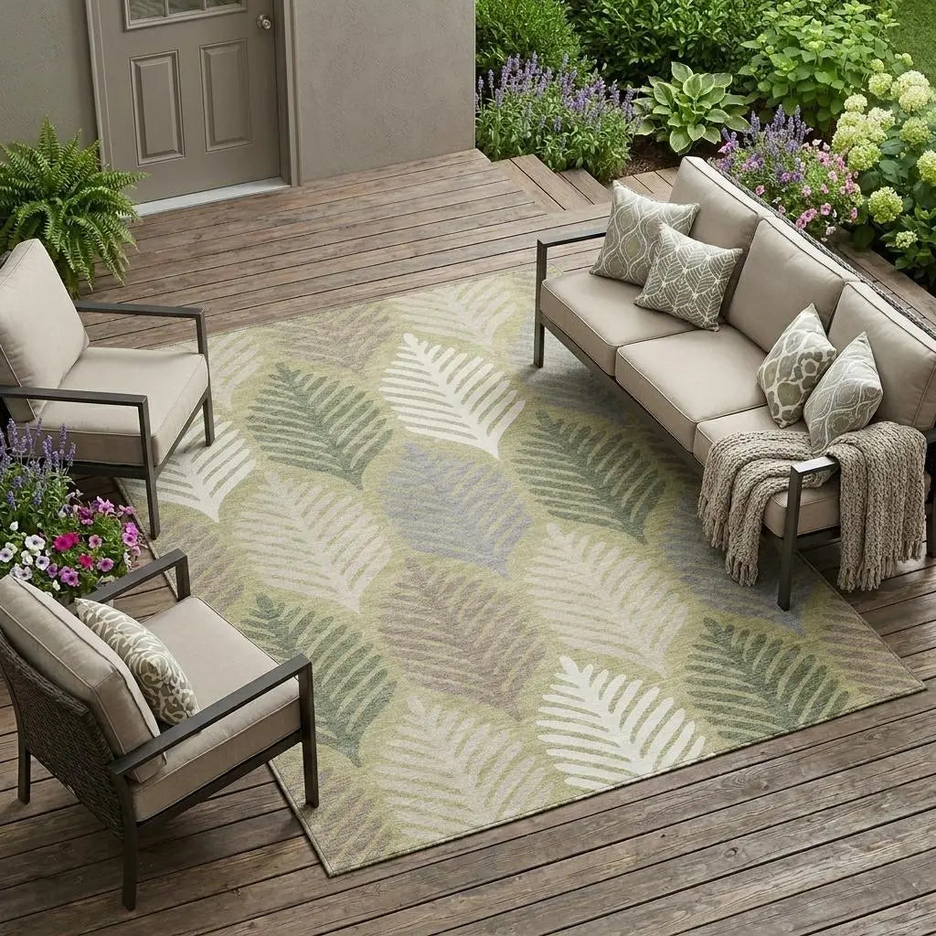 8' X 10' Green And Ivory Floral Washable Indoor Outdoor Area Rug Homeroots Outdoor