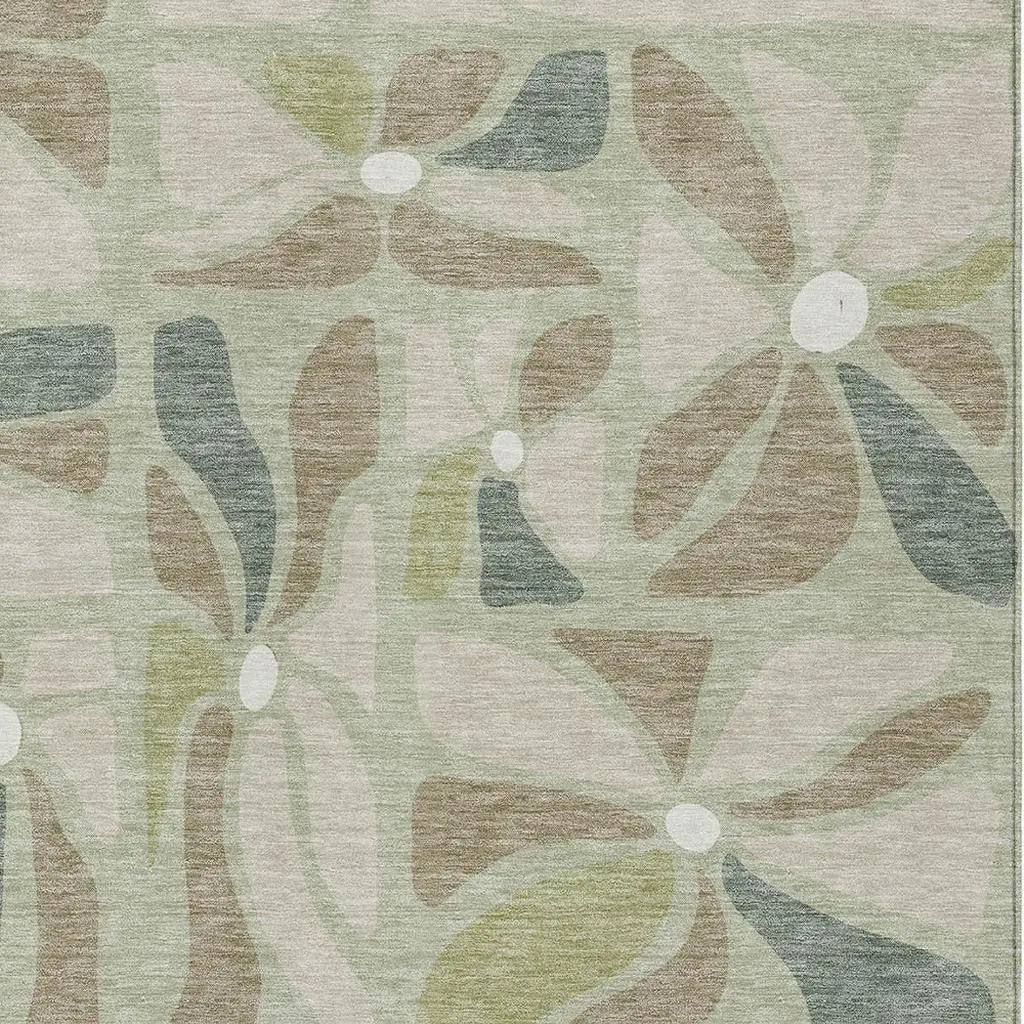 8' X 10' Green And Ivory Floral Washable Indoor Outdoor Area Rug Homeroots Outdoor