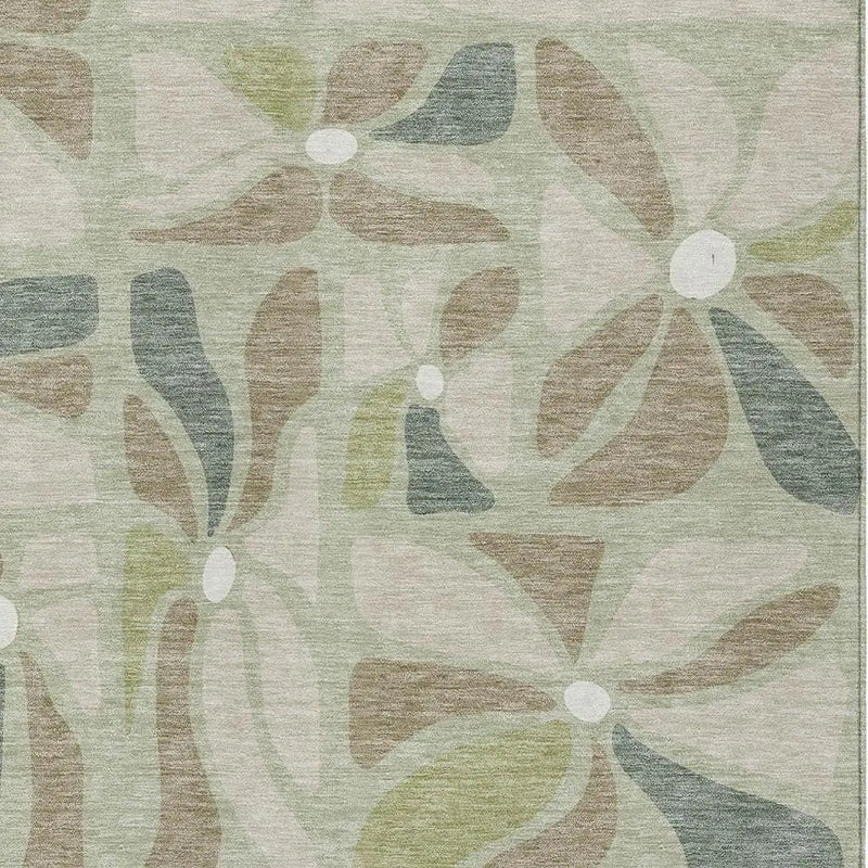 8' X 10' Green And Ivory Floral Washable Indoor Outdoor Area Rug Homeroots Outdoor