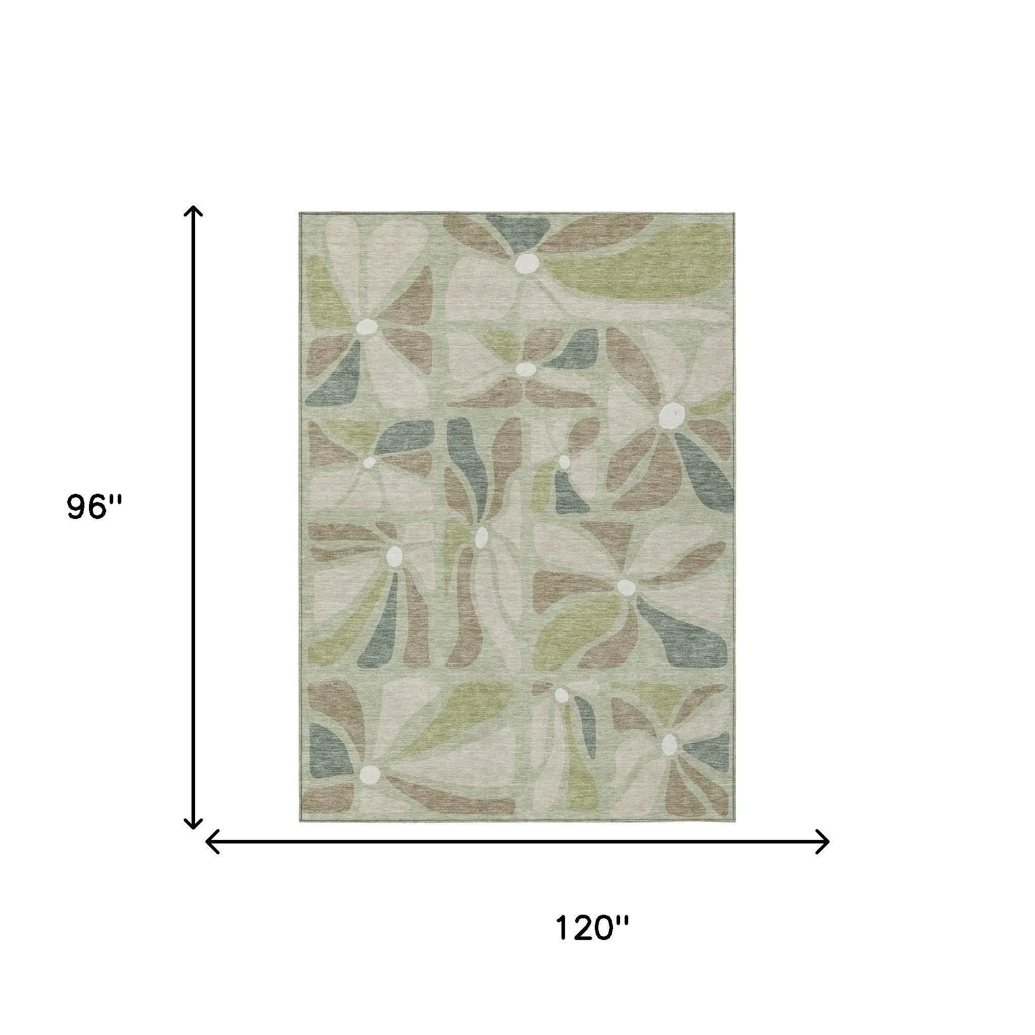 8' X 10' Green And Ivory Floral Washable Indoor Outdoor Area Rug Homeroots Outdoor