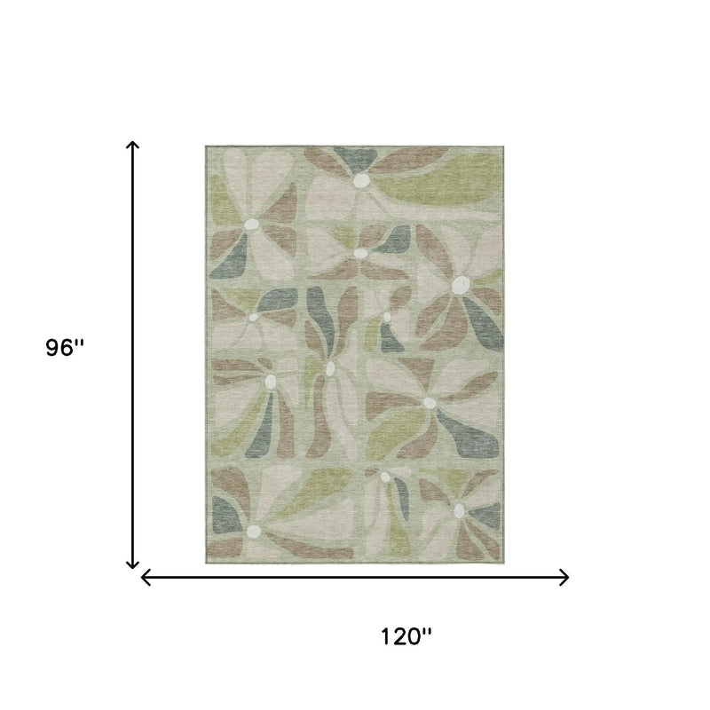 8' X 10' Green And Ivory Floral Washable Indoor Outdoor Area Rug Homeroots Outdoor