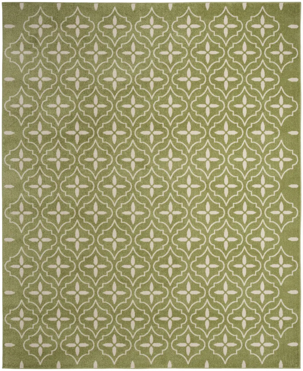 8' X 10' Green And Ivory Geometric Indoor Outdoor Area Rug Homeroots Outdoor