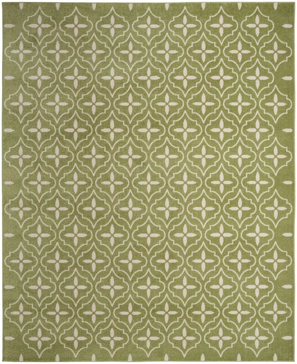 8' X 10' Green And Ivory Geometric Indoor Outdoor Area Rug Homeroots Outdoor