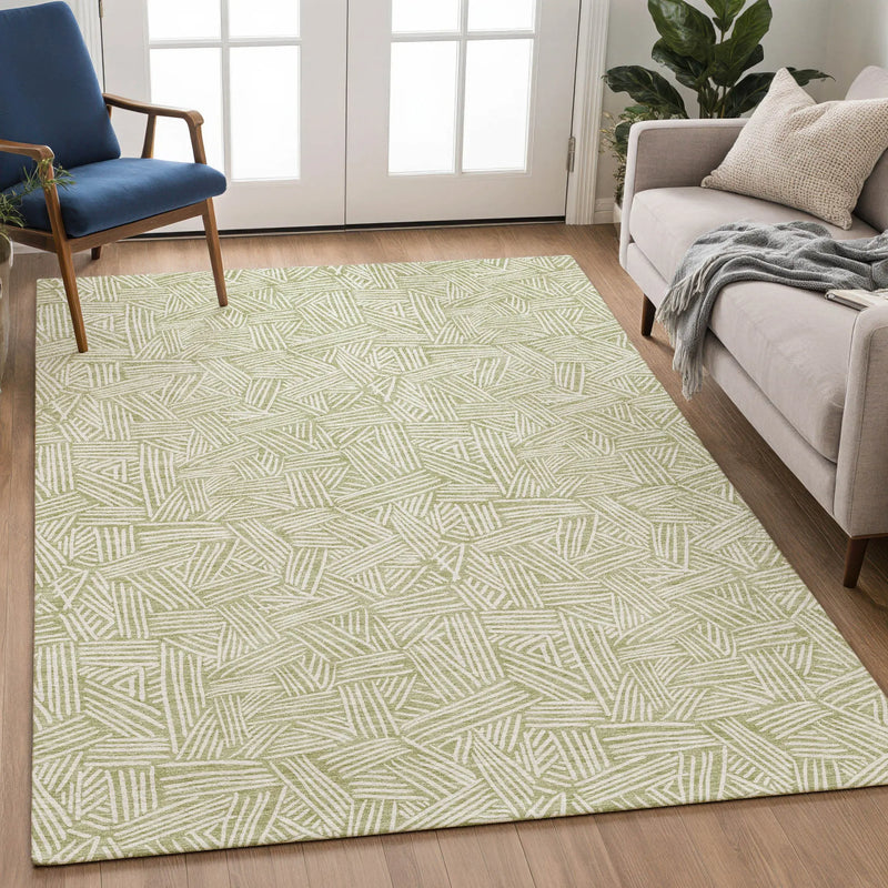 8' X 10' Green And Ivory Geometric Washable Indoor Outdoor Area Rug Homeroots Outdoor